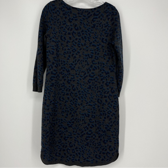 Loft Cheetah Animal Print Gray Blue Sweater Dress Quarter Sleeves Size Medium - Picture 4 of 4